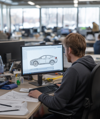 Office Worker Designing Car Wireframe